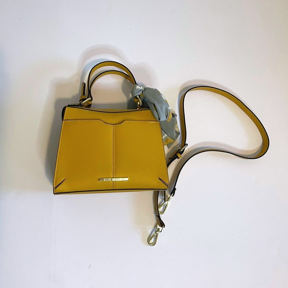 Steve Madden Mustard Yellow Saffiano Satchel Hand Bag with Scarf Accent